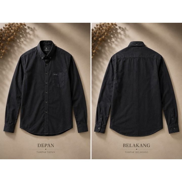 Kemeja Hitam Heters Lengan Panjang